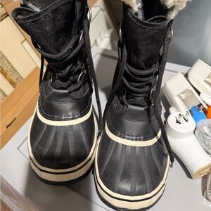Sorel Black and White Faux Fur Boots